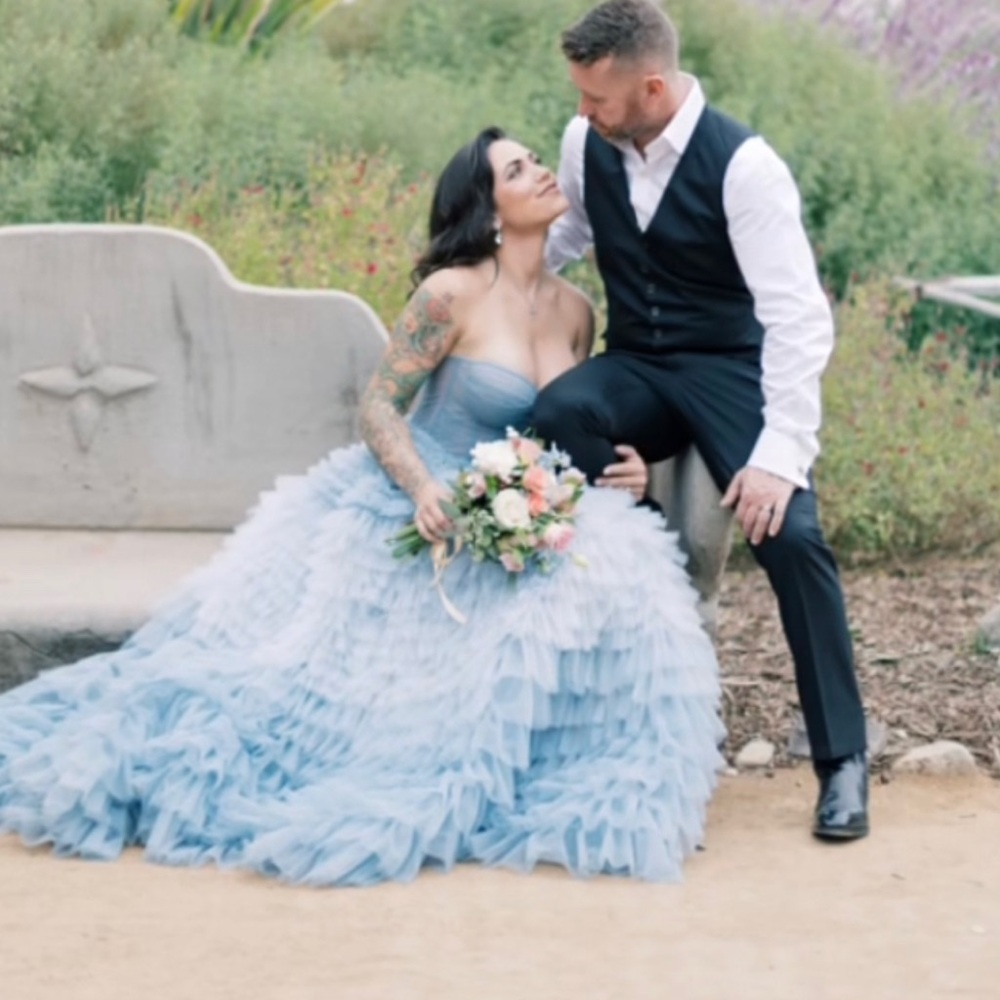 It’s a Mila layered blue gown